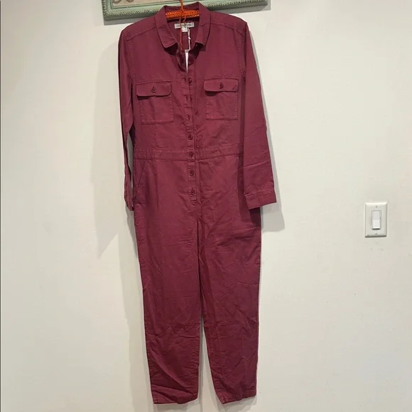 Outerknown organic cotton linen Women's Burgundy Jumpsuit coveralls medium new - Picture 7 of 7